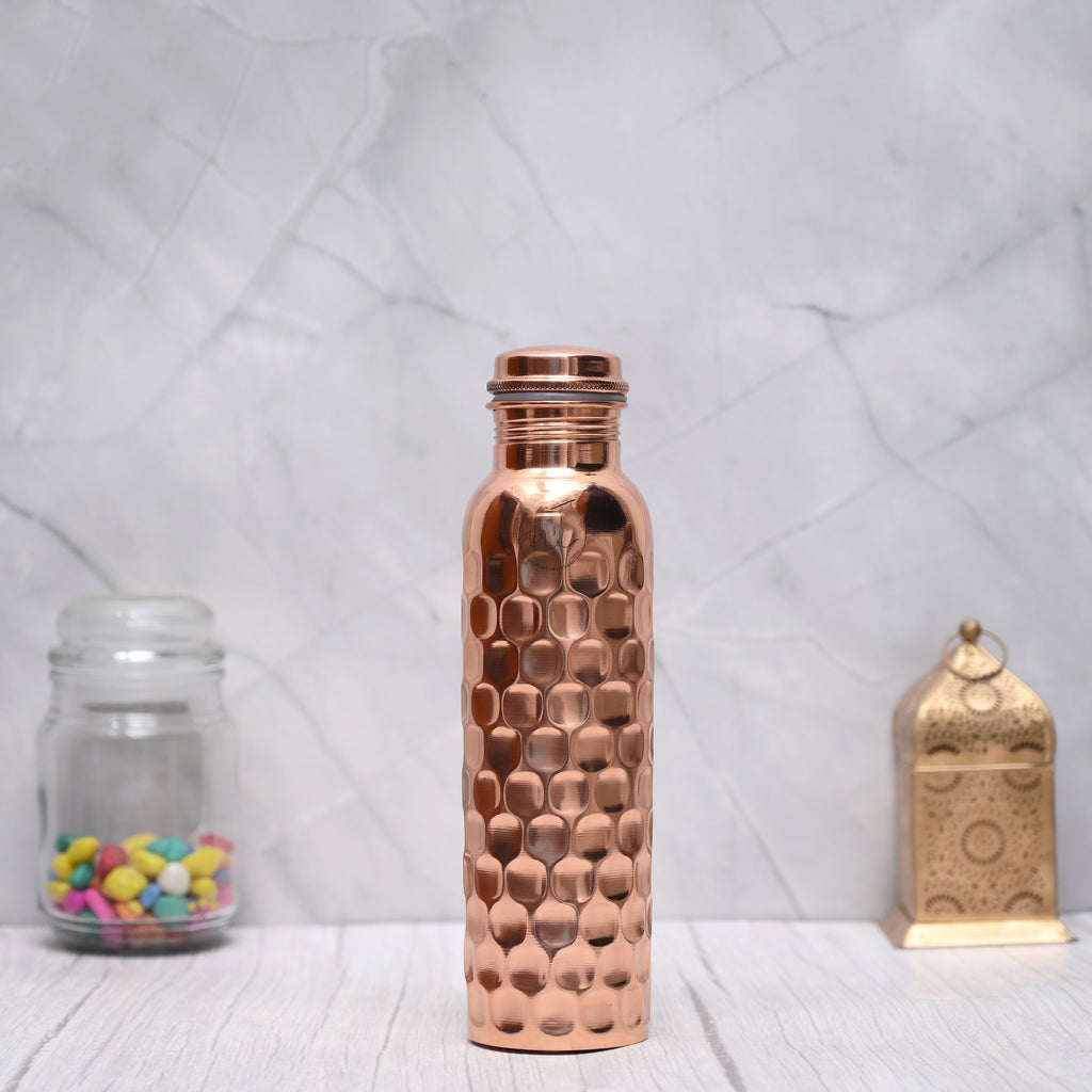 100% Pure Copper Water Bottle Brick Hammered 950ml Leak Proof