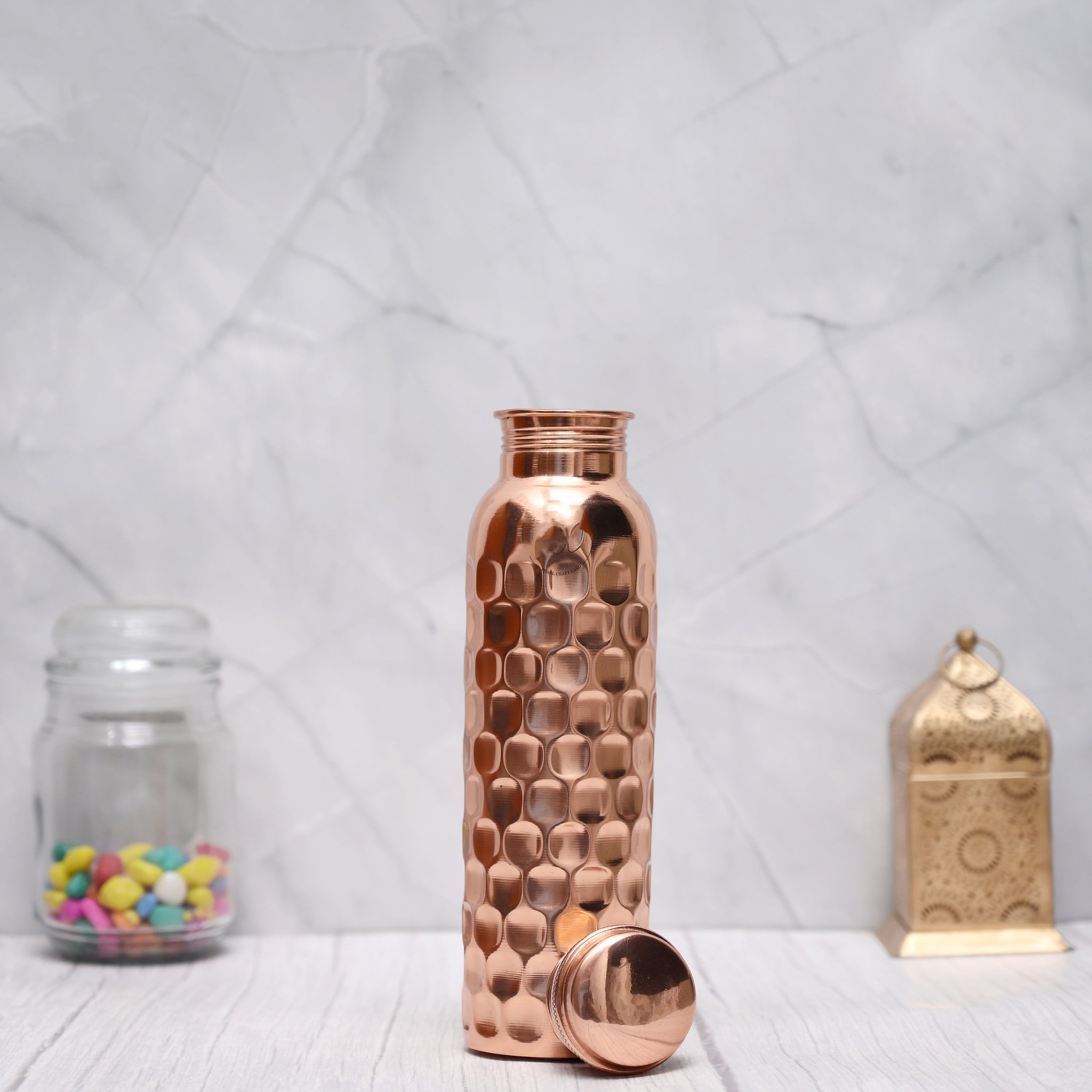 100% Pure Copper Water Bottle Brick Hammered 950ml Leak Proof