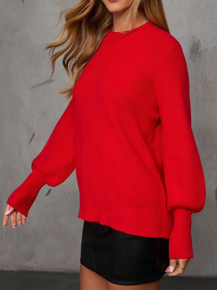 INFITTY Oversized Sweaters Women Casual Knit Pullover Sweater Long Sleeve Crewneck Plus Size Tops Trendy Clothes Red L