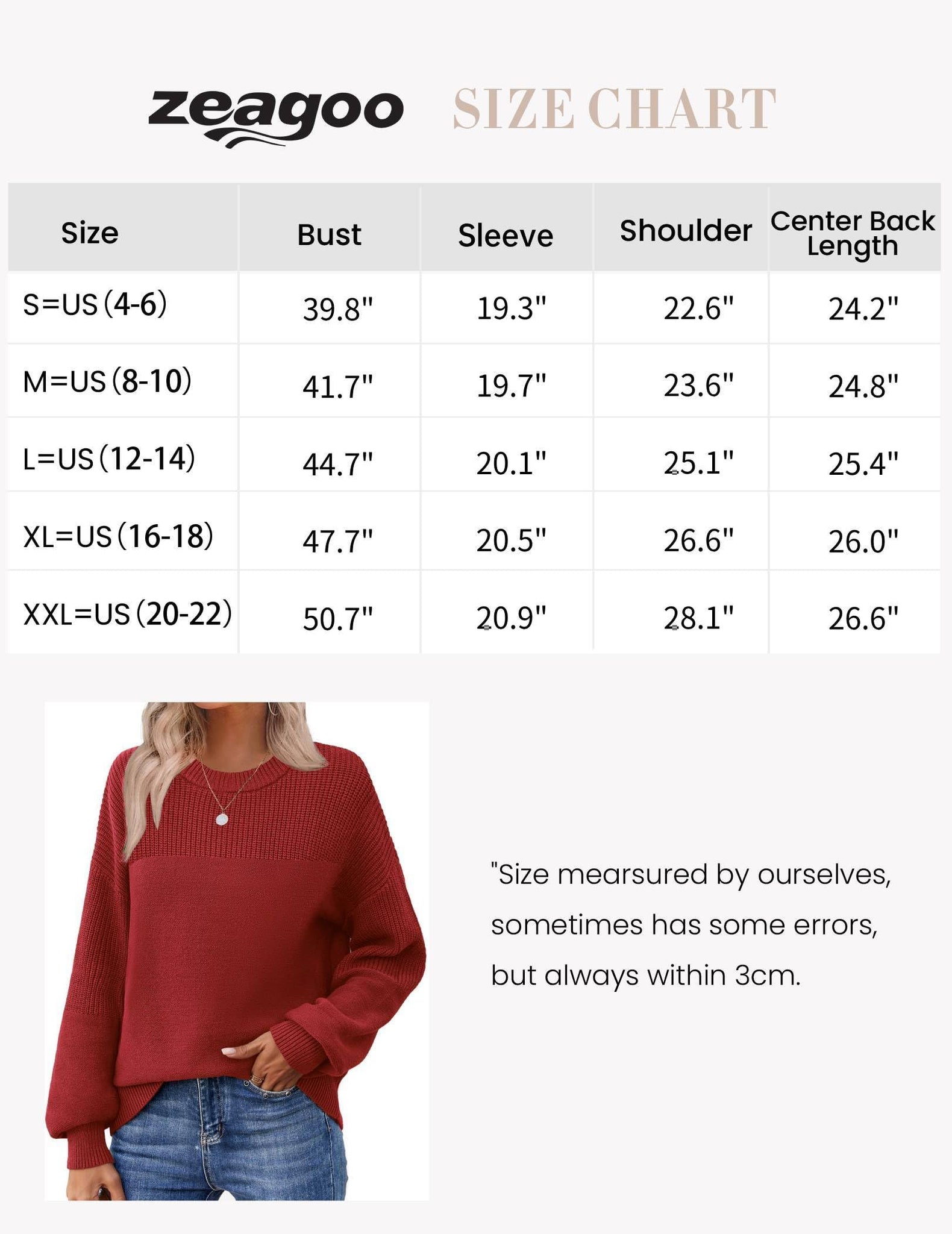 Zeagoo Womens 2025 Fall Winter Sweaters Crewneck Long Sleeve Chunky Pullover Sweaters for Women Casual Knit Pullover Tops Red