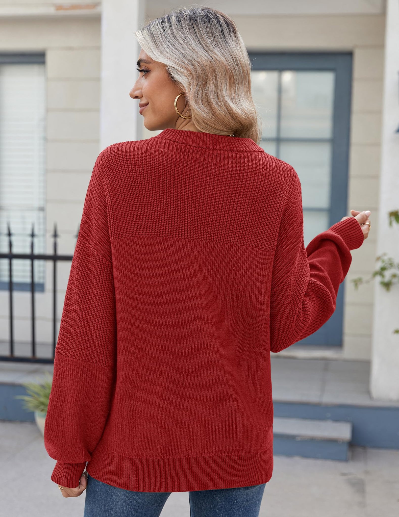 Zeagoo Womens 2025 Fall Winter Sweaters Crewneck Long Sleeve Chunky Pullover Sweaters for Women Casual Knit Pullover Tops Red
