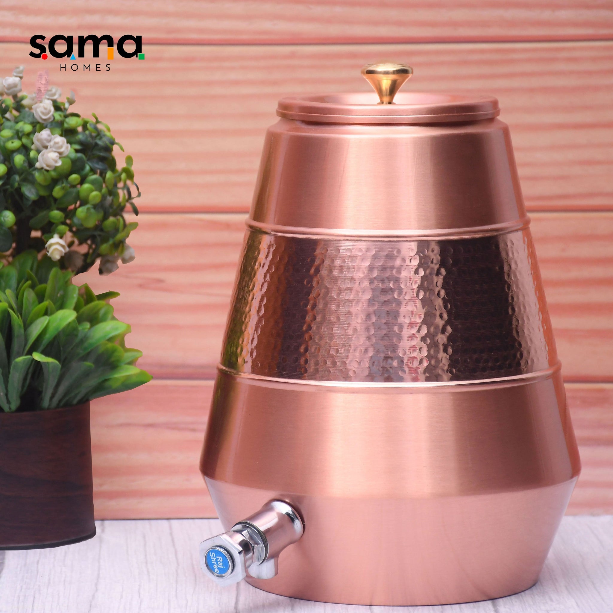 Pure Copper Water Dispenser Conical Half Hammered Designed Capacity 8000 ML.