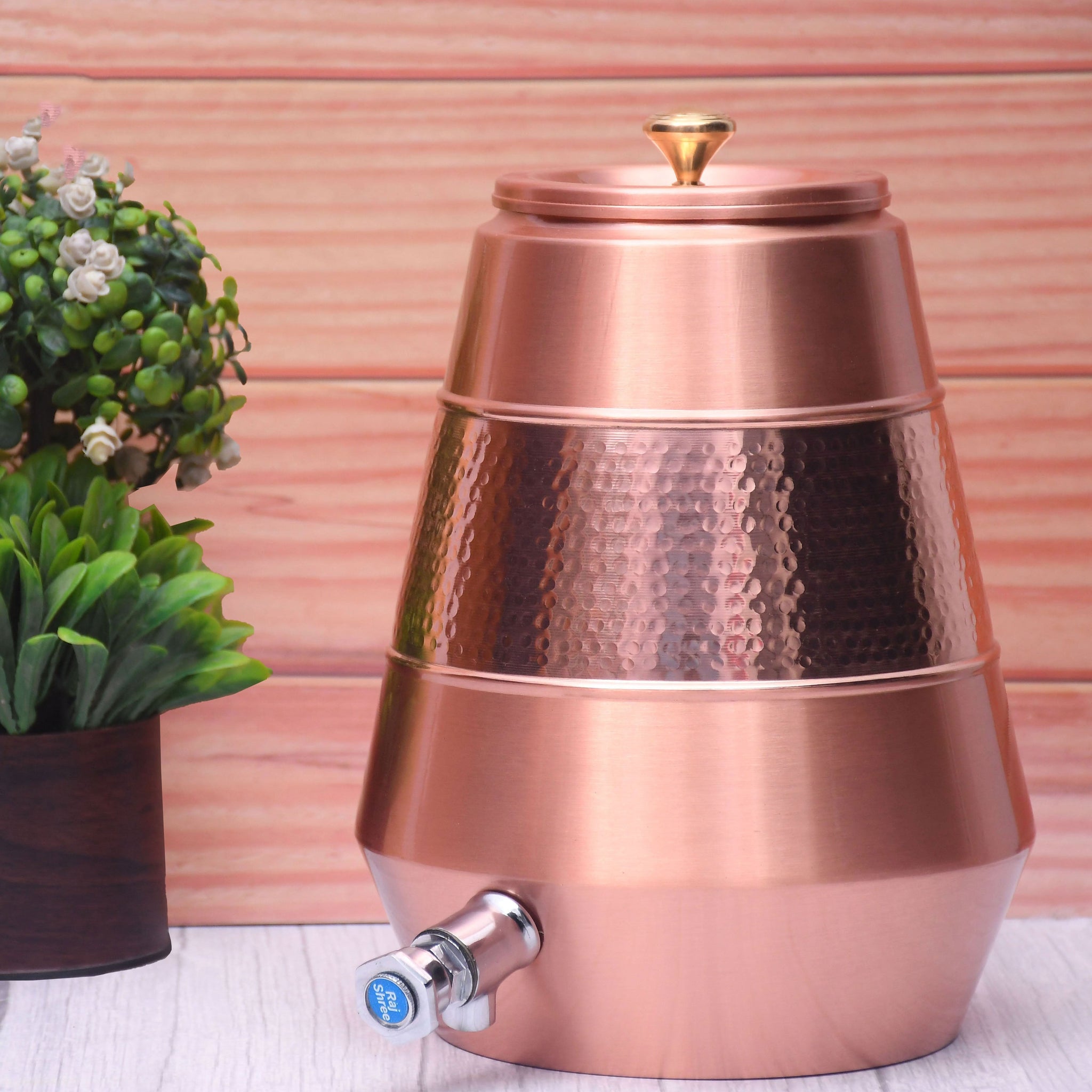 Pure Copper Water Dispenser Conical Half Hammered Designed Capacity 8000 ML.