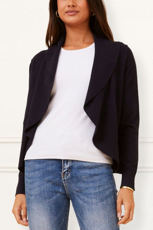 Alessia Lightweight Open-Front Black Cardigan Draped Waterfall Fit