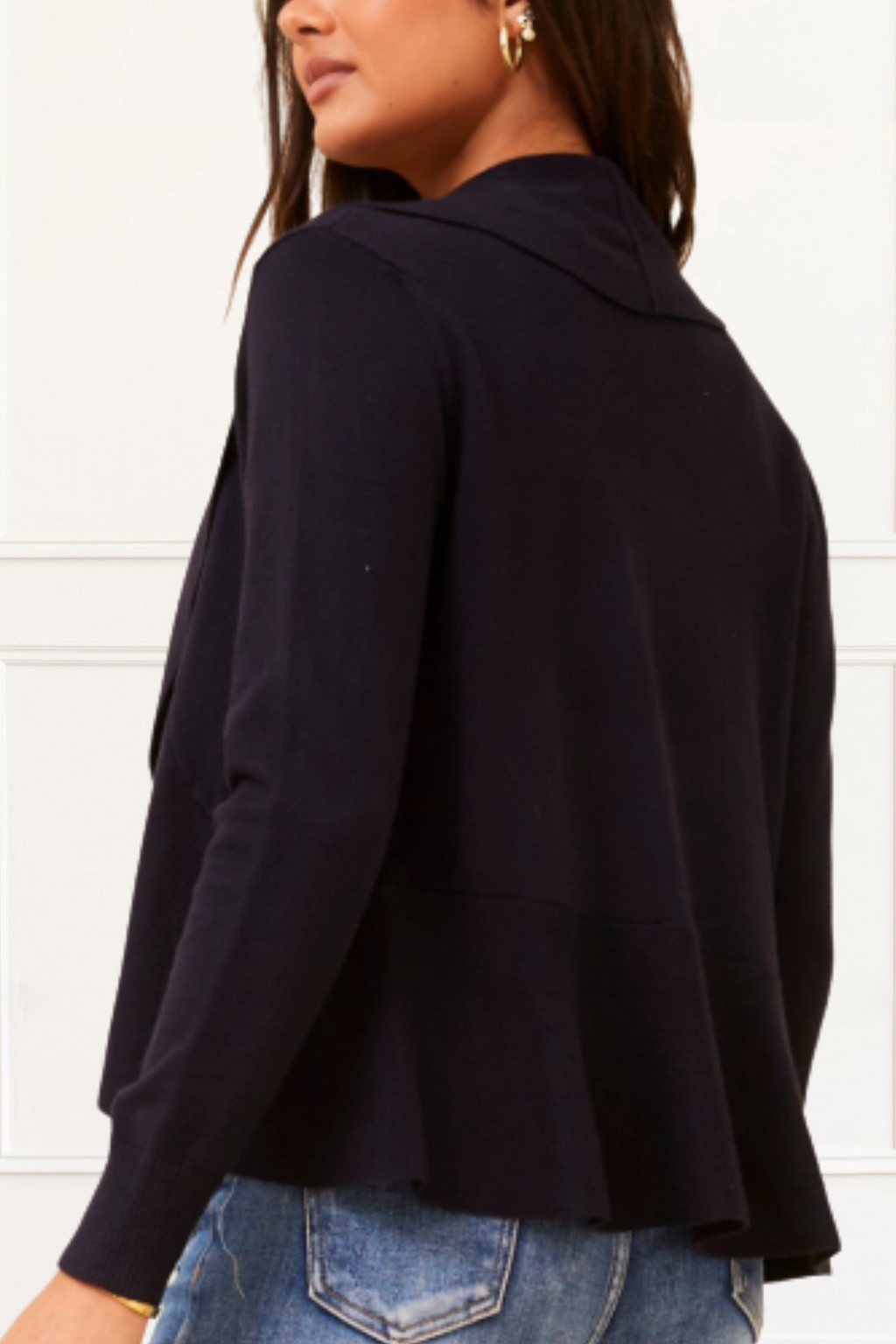 Alessia Lightweight Open-Front Black Cardigan Draped Waterfall Fit