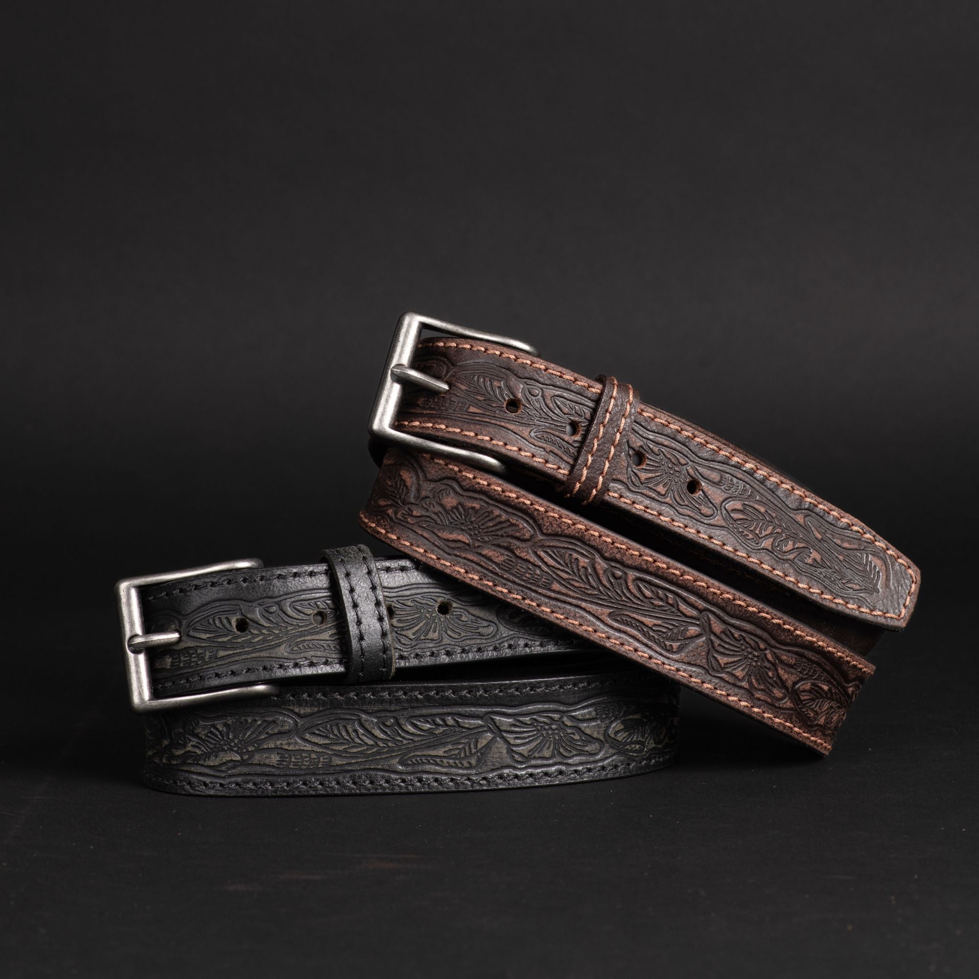 The Wayfarer Belt - Brown Classic Western Embossed 100% Full Grain Leather Belt