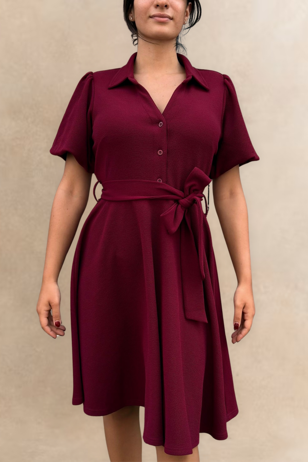 Coralie Tie-Waist Fit-and-Flare Dress with Bell Sleeves-0