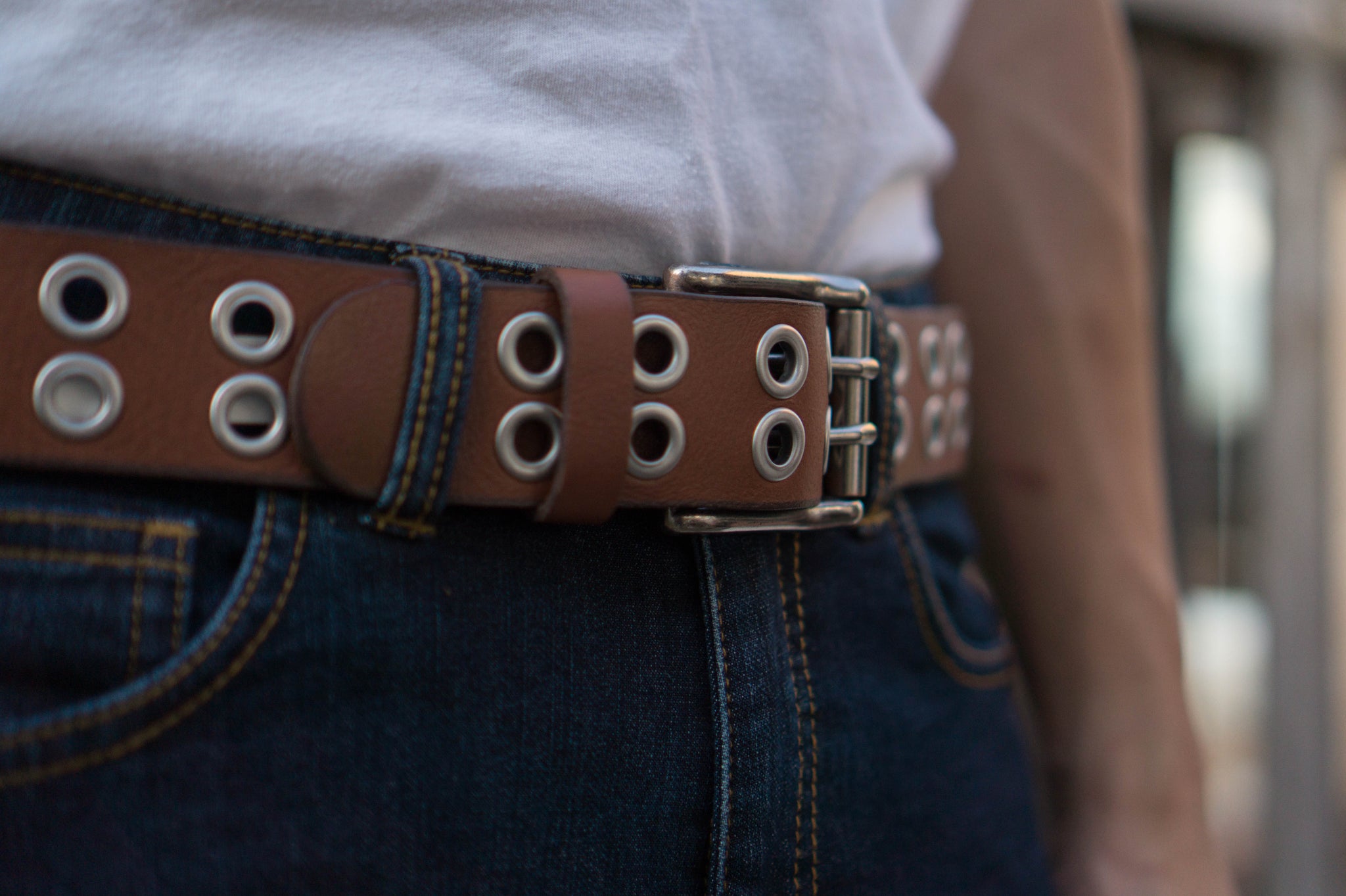The Brixton Belt - Black Double Grommet 100 % Full Grain Leather Belt