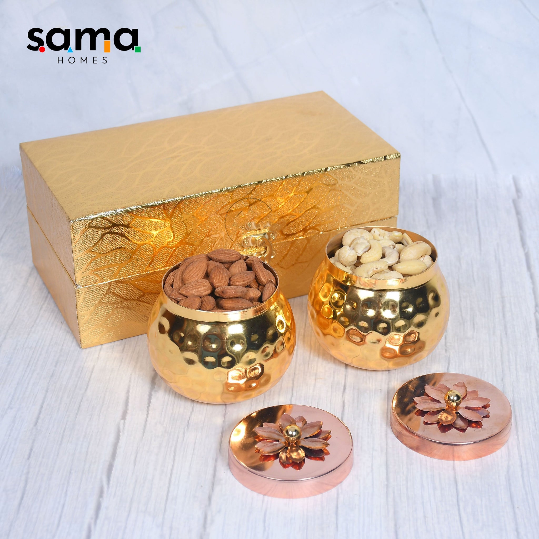 Copper Dry-Fruit Pot Gifting Box Set of 4 and 2
