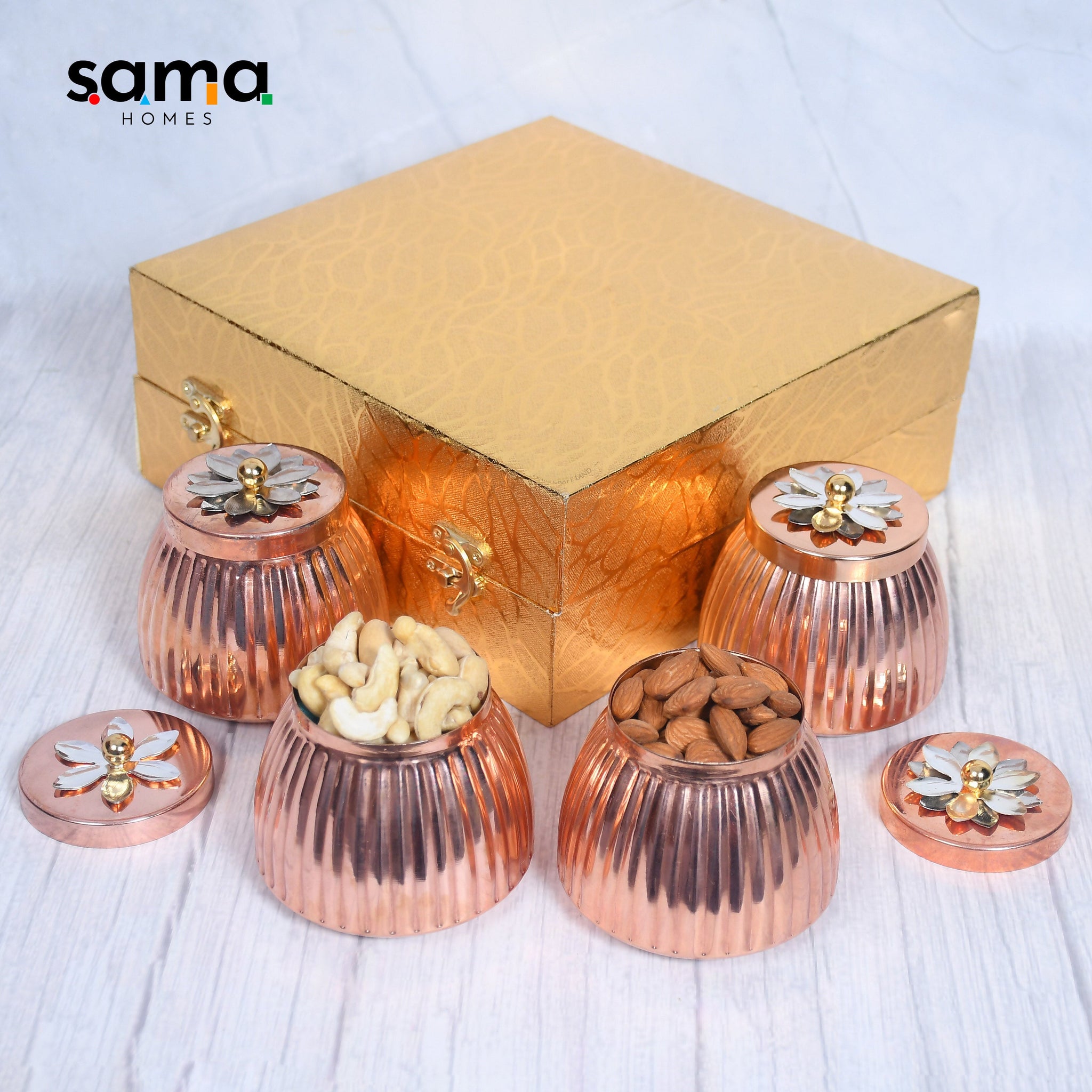 Copper Dry-Fruit Pot Gifting Box Set of 4 and 2