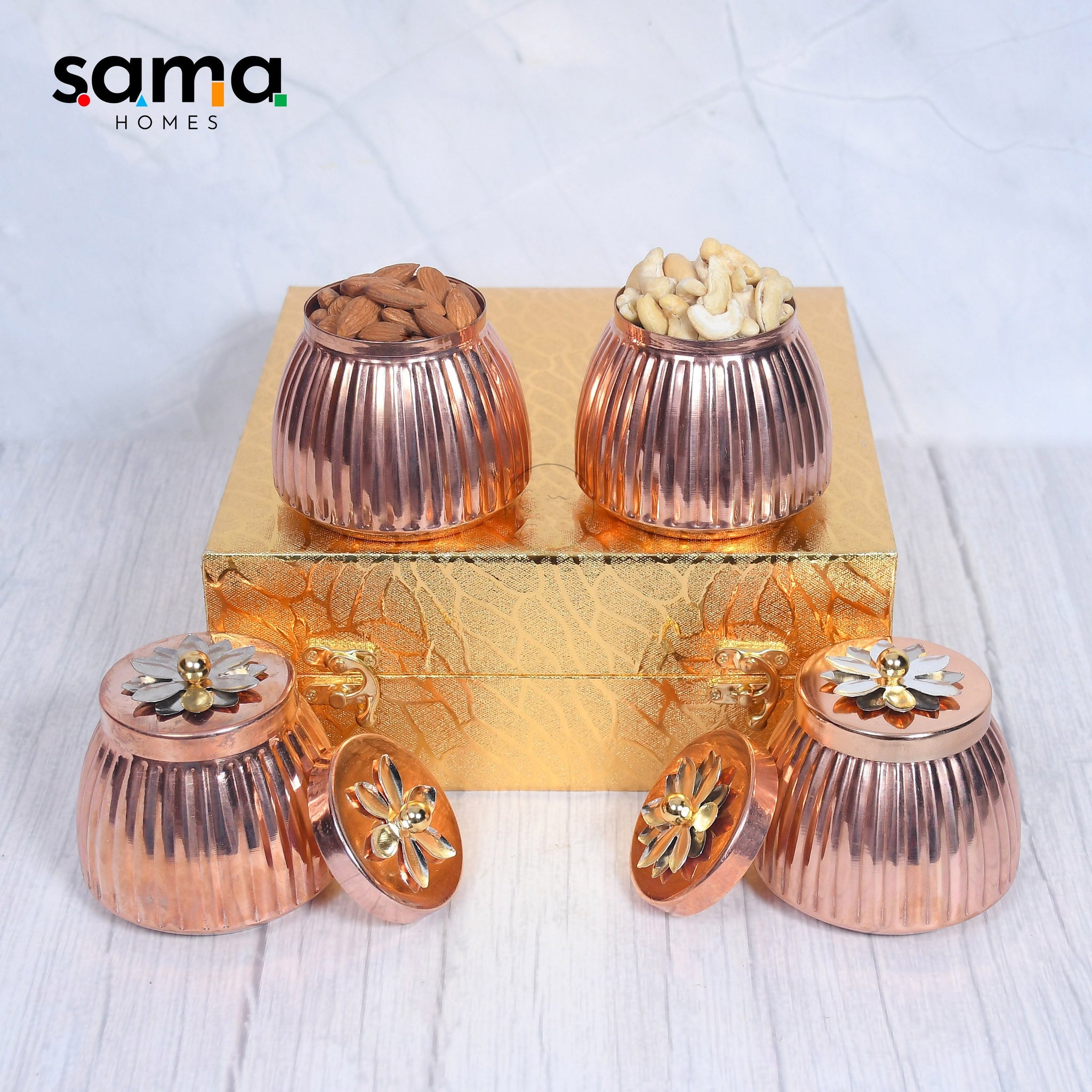 Copper Dry-Fruit Pot Gifting Box Set of 4 and 2