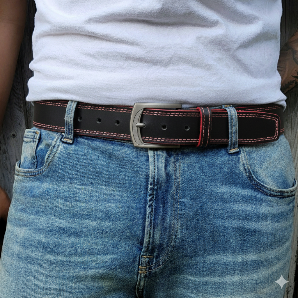 Leather Belt with Red Stitches, and  the Diablo Belt - Black Full Grain