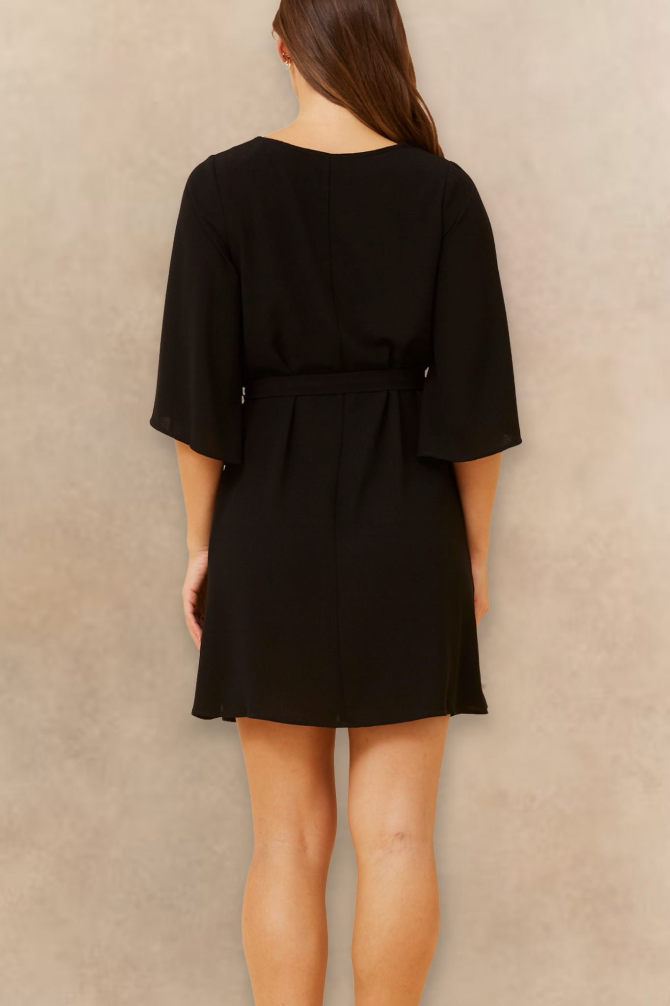 Jennifer Women's Flared Sleeve Belted Dress Solid Color