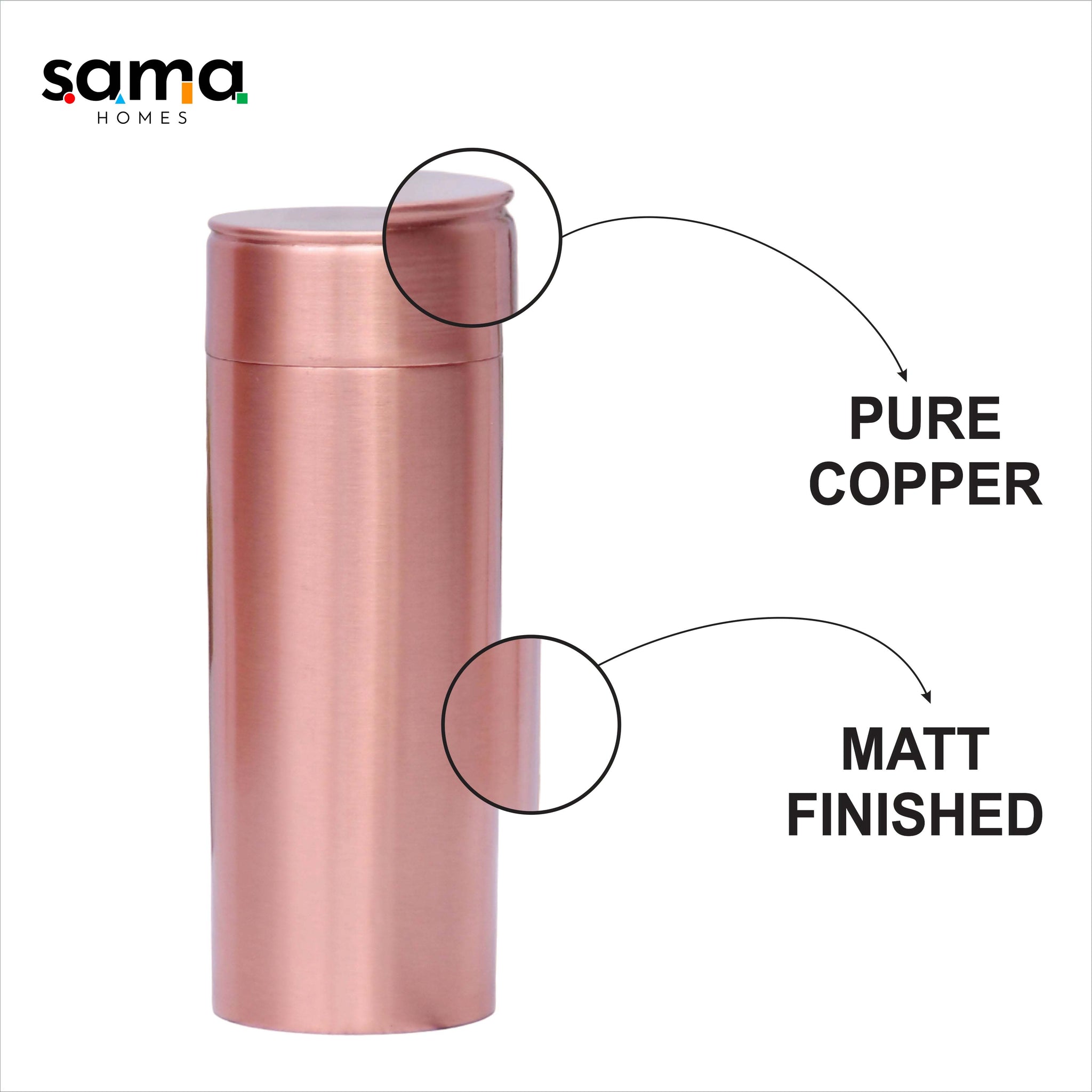 Pure Copper Water Bottle Plain Milton Style Straight Capacity 750ML (Small)