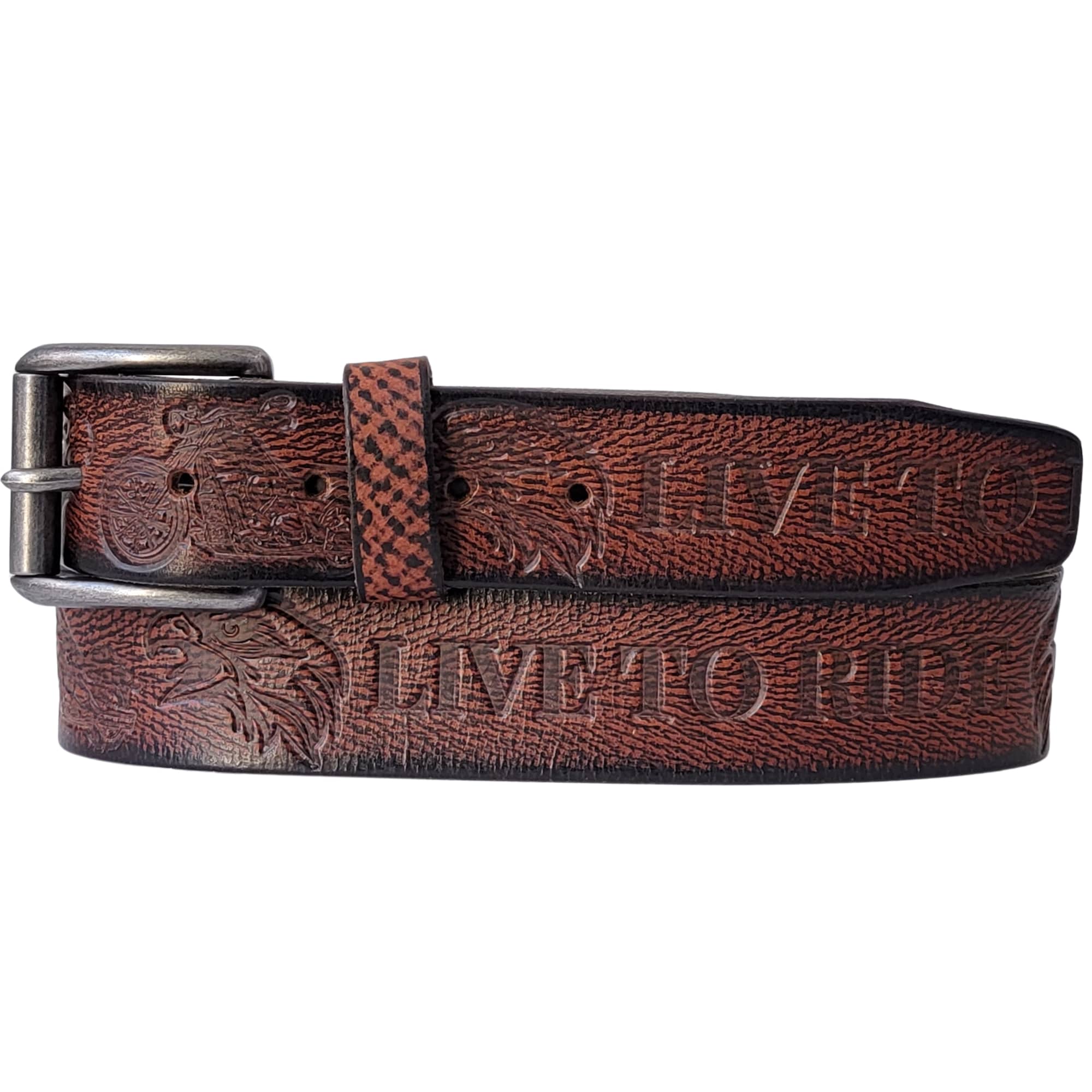 Live to Ride - Cognac 100% Full Grain Leather Biker Belt